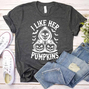 I Like Her Pumpkins & His Broomstick Shirts | Funny Matching Halloween Couple T-Shirts — view 18
