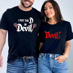 I Put the D in Devil Shirts For Couples Funny Matching Him & Her Halloween T-Shirts — view 2