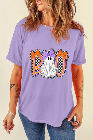 Wisteria Boo Checkered Bow Ghost Halloween Graphic Tee — view 5