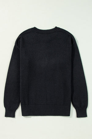 Halloween Boo Drop Shoulder Ribbed Trim Sweater — view 13