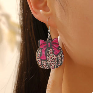 Halloween Pumpkin Leopard Print Bow Earrings — view 2