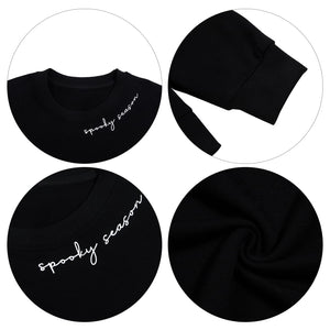 Black Spooky Season Halloween Ghost Printed Drop Shoulder Sweatshirt — view 7