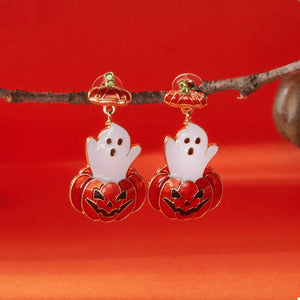Halloween Ghost Pumpkin Dangle Earrings — view 3