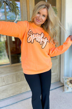 Grapefruit Orange Spooky Graphic Halloween Crew Neck Holiday Sweatshirt — view 4