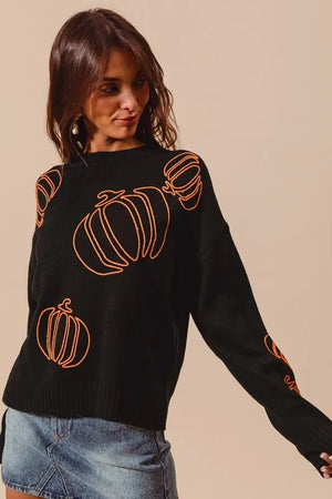 SO ME Pumpkin Embroidered Halloween Thanksgiving Sweater — view 4