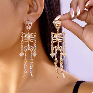 Halloween Skeleton Skull Zircon Drop Earrings — view 1