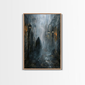 Misty Alley Canvas Print - Halloween Art, Spooky Home Decor, Dark Alley Wall Art, Ghost Art, Halloween Decor, Framed Canvas Print Creepy Art — view 1