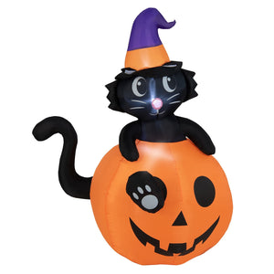 5 Feet Inflatable Halloween Pumpkin with Witch's Black Cat — view 2