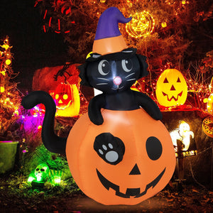 5 Feet Inflatable Halloween Pumpkin with Witch's Black Cat — view 1