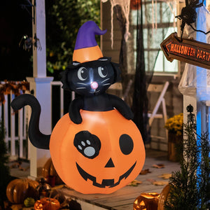 5 Feet Inflatable Halloween Pumpkin with Witch's Black Cat — view 7