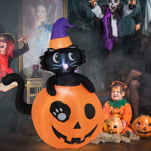 5 Feet Inflatable Halloween Pumpkin with Witch's Black Cat — view 6