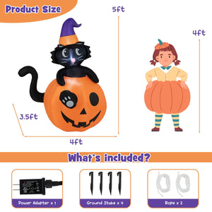 5 Feet Inflatable Halloween Pumpkin with Witch's Black Cat — view 4