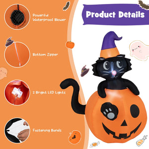 5 Feet Inflatable Halloween Pumpkin with Witch's Black Cat — view 5