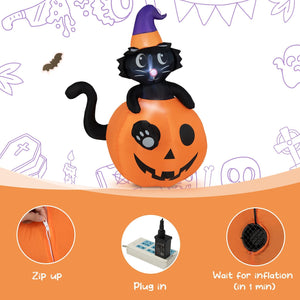 5 Feet Inflatable Halloween Pumpkin with Witch's Black Cat — view 8