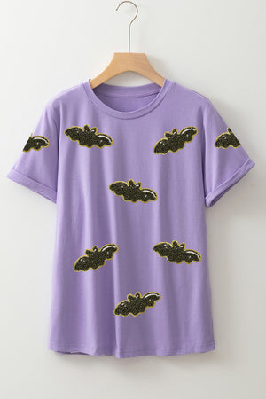 Wisteria Sequin Halloween Bat Patched Casual T Shirt — view 5