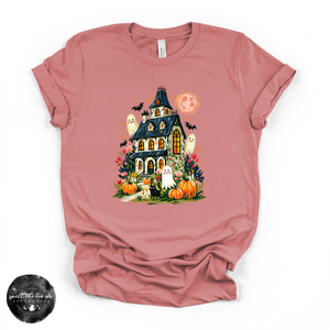 Fun Halloween Haunted House Tee | Vintage Spooky House Graphic T-Shirt — view 4