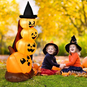 7 Feet Halloween Inflatable Pumpkin Combo with Witch's Hat and LED Lights — view 1