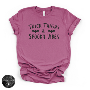 Thick Thighs and Spooky Vibes Tee | Funny Halloween Graphic T-Shirt — view 3