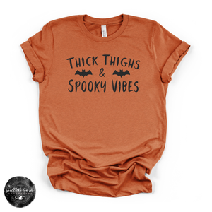 Thick Thighs and Spooky Vibes Tee | Funny Halloween Graphic T-Shirt — view 4
