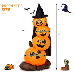 7 Feet Halloween Inflatable Pumpkin Combo with Witch's Hat and LED Lights — view 5