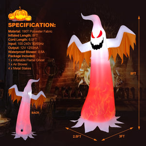 8 Feet Halloween Inflatable Ghost with Rotatable Flame LED Lights — view 6