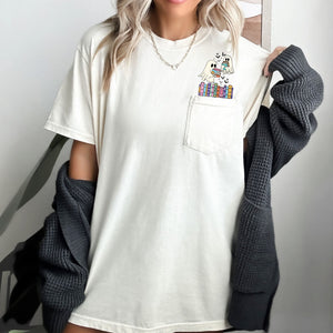 Cute Book Lover Ghosts Reading Library Pocket Halloween Season Comfort Colors Tee — view 5
