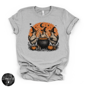 Chicken Witch Trio Tee | Funny Halloween Chicken Graphic T-Shirt — view 2