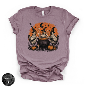 Chicken Witch Trio Tee | Funny Halloween Chicken Graphic T-Shirt — view 3