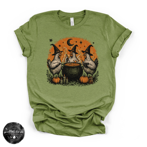 Chicken Witch Trio Tee | Funny Halloween Chicken Graphic T-Shirt — view 4