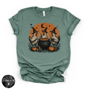 Chicken Witch Trio Tee | Funny Halloween Chicken Graphic T-Shirt — view 5