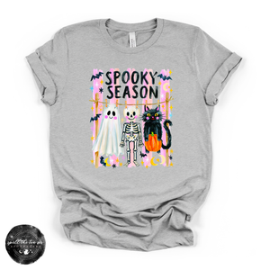 Spooky Season Clothesline Tee | Cute Halloween Ghost, Skeleton & Black Cat Graphic T-Shirt — view 2