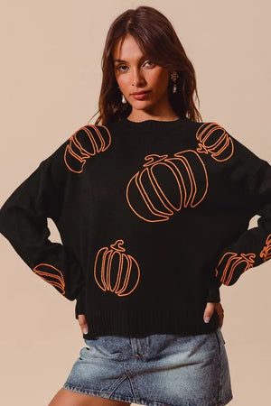 SO ME Pumpkin Embroidered Halloween Thanksgiving Sweater — view 1