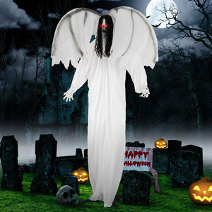 6.6 Feet Halloween Animatronic Standing Angel with Sound-Activated Light-up Eyes and Flapping Wings — view 1