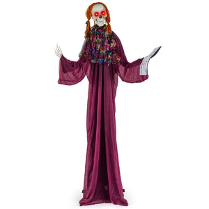 6 Feet Halloween Animatronic Standing Girl Holding Book with Sound-Activated Light-up Eyes and Moving Arms & Head — view 3
