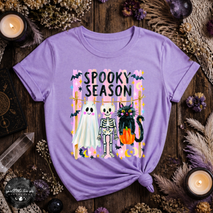Spooky Season Clothesline Tee | Cute Halloween Ghost, Skeleton & Black Cat Graphic T-Shirt — view 1