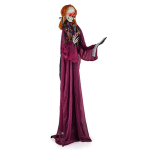 6 Feet Halloween Animatronic Standing Girl Holding Book with Sound-Activated Light-up Eyes and Moving Arms & Head — view 4
