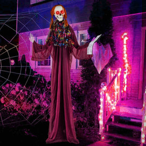 6 Feet Halloween Animatronic Standing Girl Holding Book with Sound-Activated Light-up Eyes and Moving Arms & Head — view 2