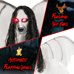 6.6 Feet Halloween Animatronic Standing Angel with Sound-Activated Light-up Eyes and Flapping Wings — view 6