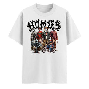 "Homies Horror" Movie Villains T-Shirt - Funny Chicano Lowrider Style Tee, Urban Halloween Streetwear — view 3