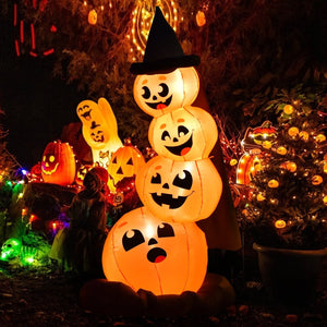 7 Feet Halloween Inflatable Pumpkin Combo with Witch's Hat and LED Lights — view 7