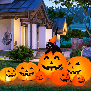Halloween 7.5 Feet Inflatable Pumpkin Combo with Witch Black Cat — view 2