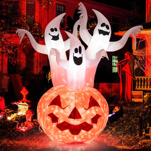6 Feet Inflatable Halloween Ghosts with Pumpkin Decor and Rotating Lamp — view 1