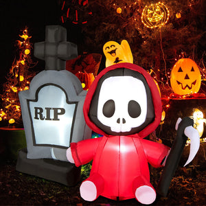 5 Feet Inflatable Halloween Ghost Holding Sickle and Tombstone Yard Decor — view 2