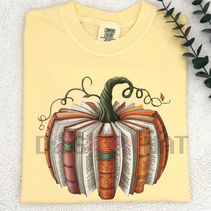 Fall Pumpkin Made With Books – Ready To Press Transfer, Halloween T-Shirt Design — view 1