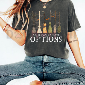 'A Girl Gotta Have Options' Witches Halloween Shirt – Retro Halloween T-Shirt, Funny Empowered Witch Tee — view 1