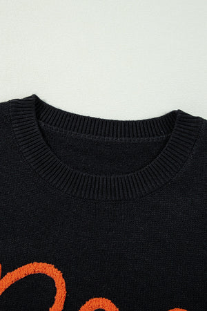 Halloween Boo Drop Shoulder Ribbed Trim Sweater — view 14