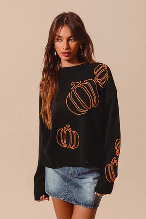 SO ME Pumpkin Embroidered Halloween Thanksgiving Sweater — view 2