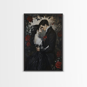 Dark Romance Painting Print, Victorian Gothic Wall Art, Halloween Decor, Gift Idea For Goth Couples, Goth Decor, Goth Wall Art, Dark Academia — view 4