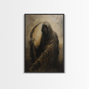 Haunting Grim Reaper with Scythe - Dark Halloween Nightmare Gothic Art Framed Canvas Print, Spooky Wall Decor — view 2