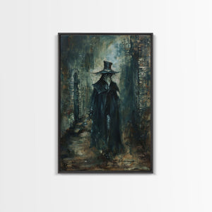 Ghostly Figure in Victorian Attire - Eerie Night Stalker Gothic Art Framed Canvas Print, Halloween Haunted House Decor — view 2